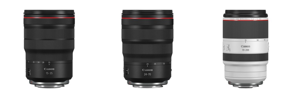 the canon L glass trinity of zoom lenses, all f 2.8 and 15-35, 24-70 plus 70-200